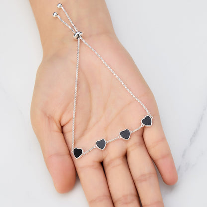 Black Onyx Gemstone Multi Heart Friendship Bracelet