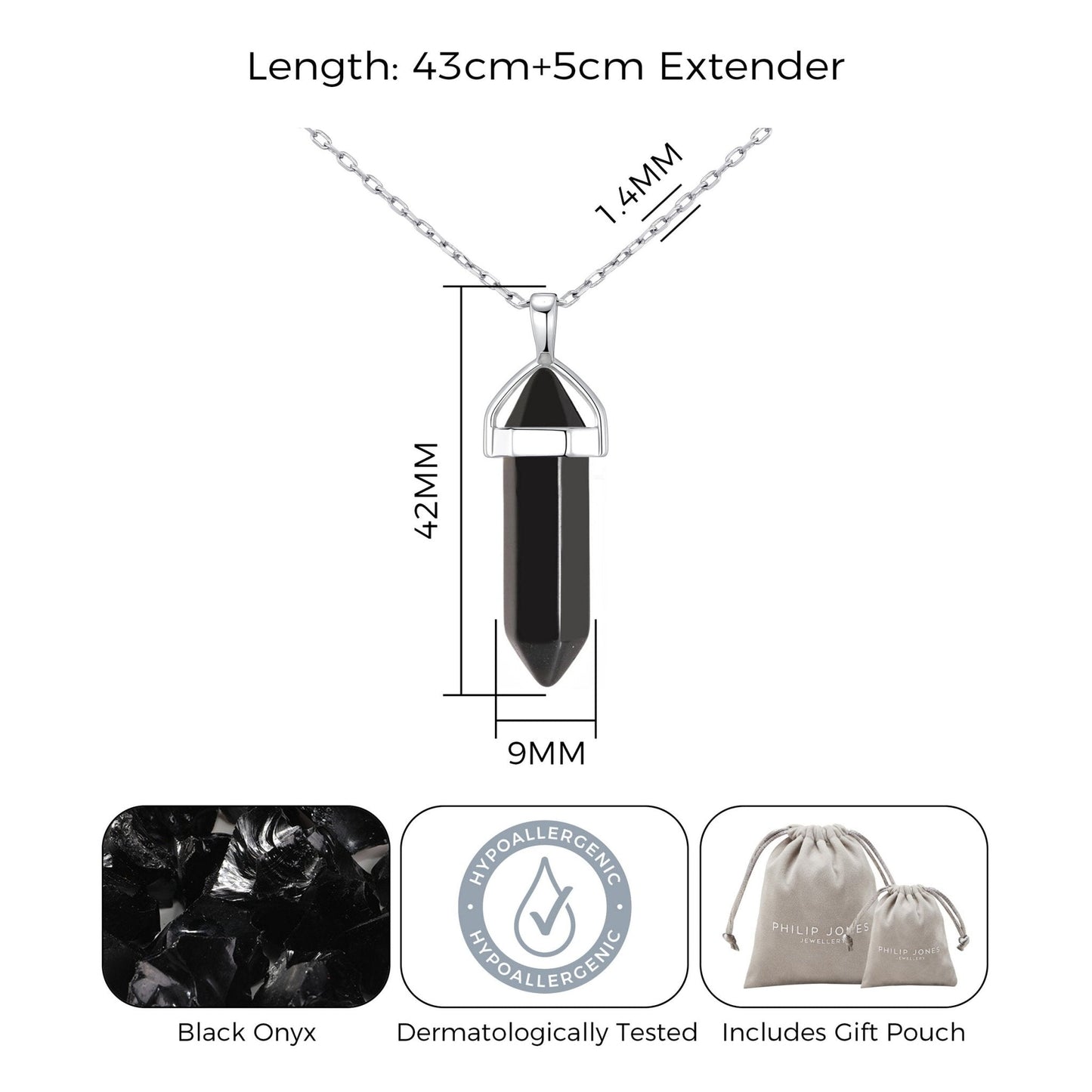 Collier en onyx noir avec carte de citation