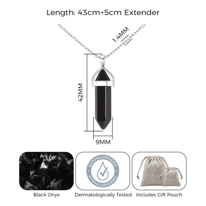 Collier en onyx noir avec carte de citation
