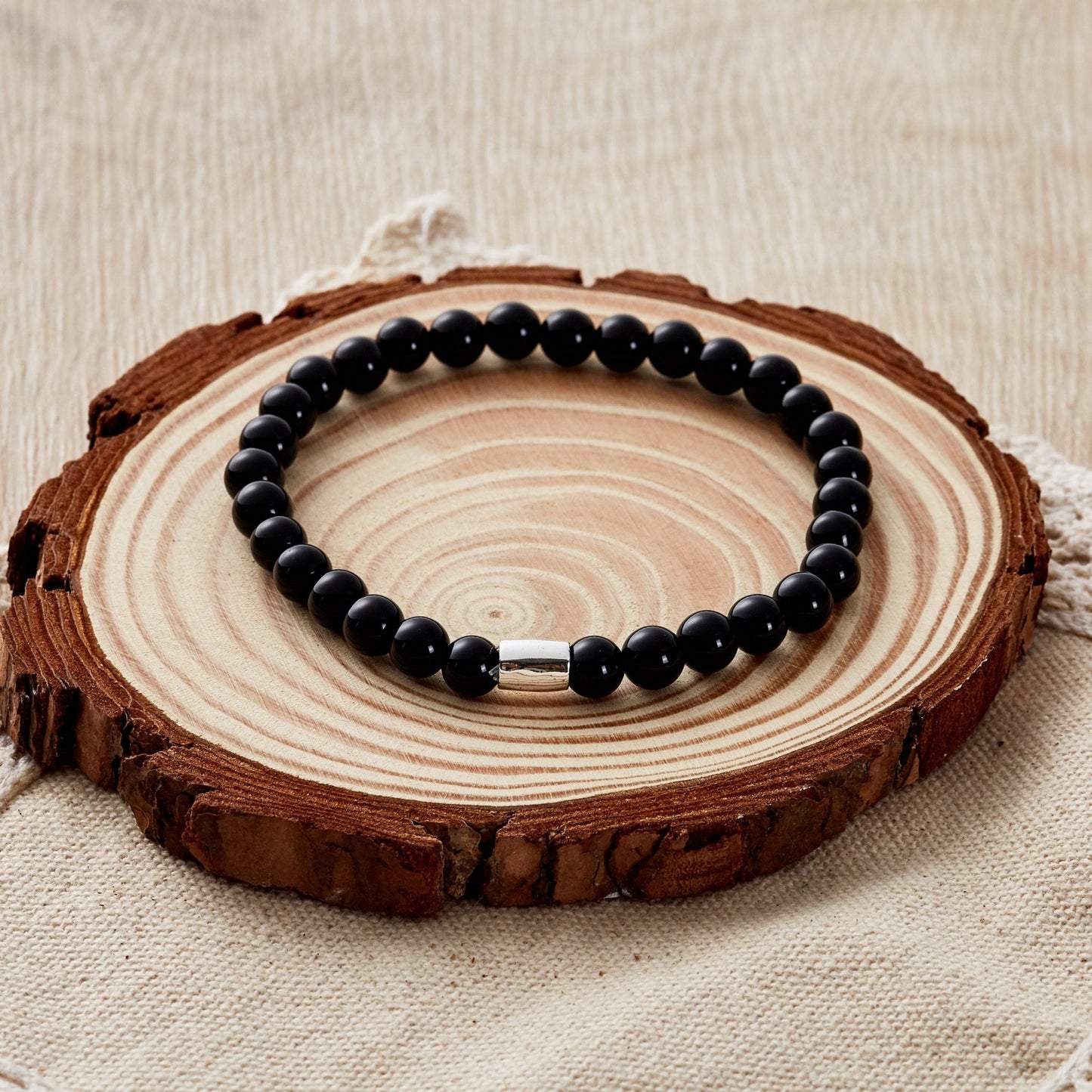 Black Onyx Gemstone Stretch Bracelet for Women