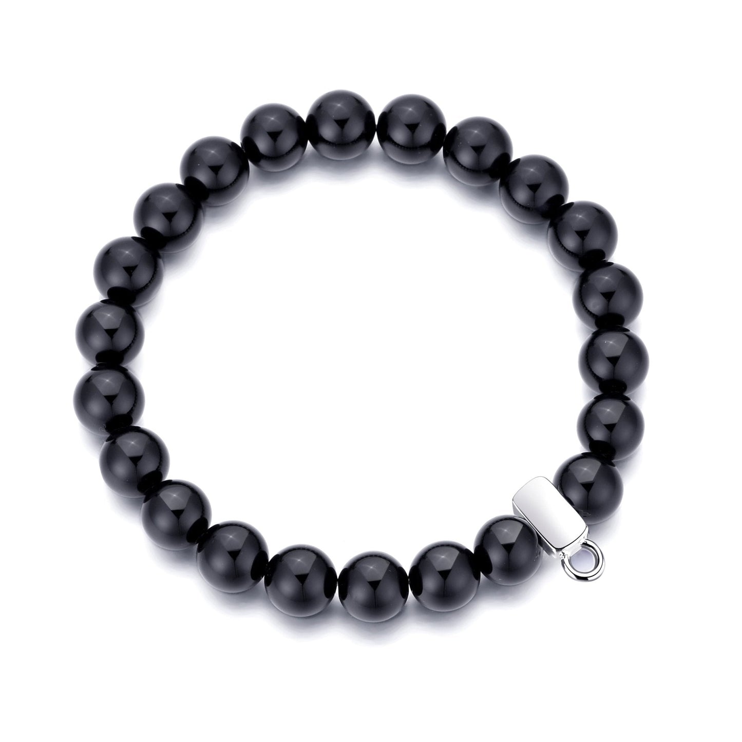 Black Onyx Gemstone Stretch Bracelet with Charm Created with Zircondia® Crystals