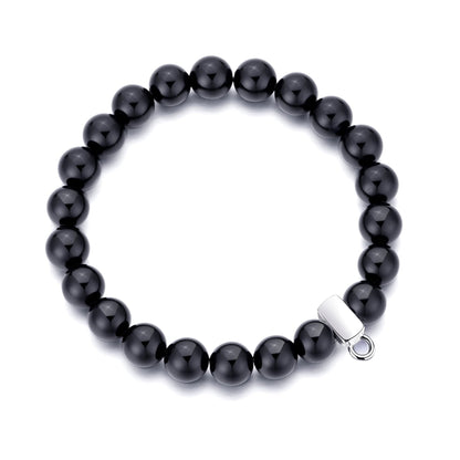 Black Onyx Gemstone Stretch Bracelet with Charm Created with Zircondia® Crystals