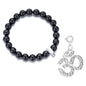 Black Onyx Gemstone Stretch Bracelet with Charm Created with Zircondia® Crystals
