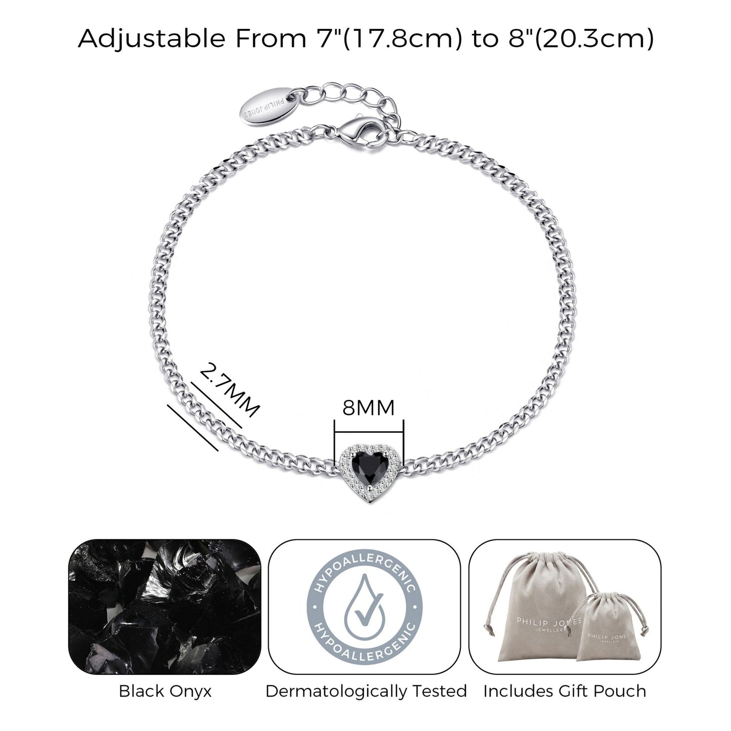 Black Onyx Heart Gemstone Bracelet with Quote Card Created with Zircondia® Crystals