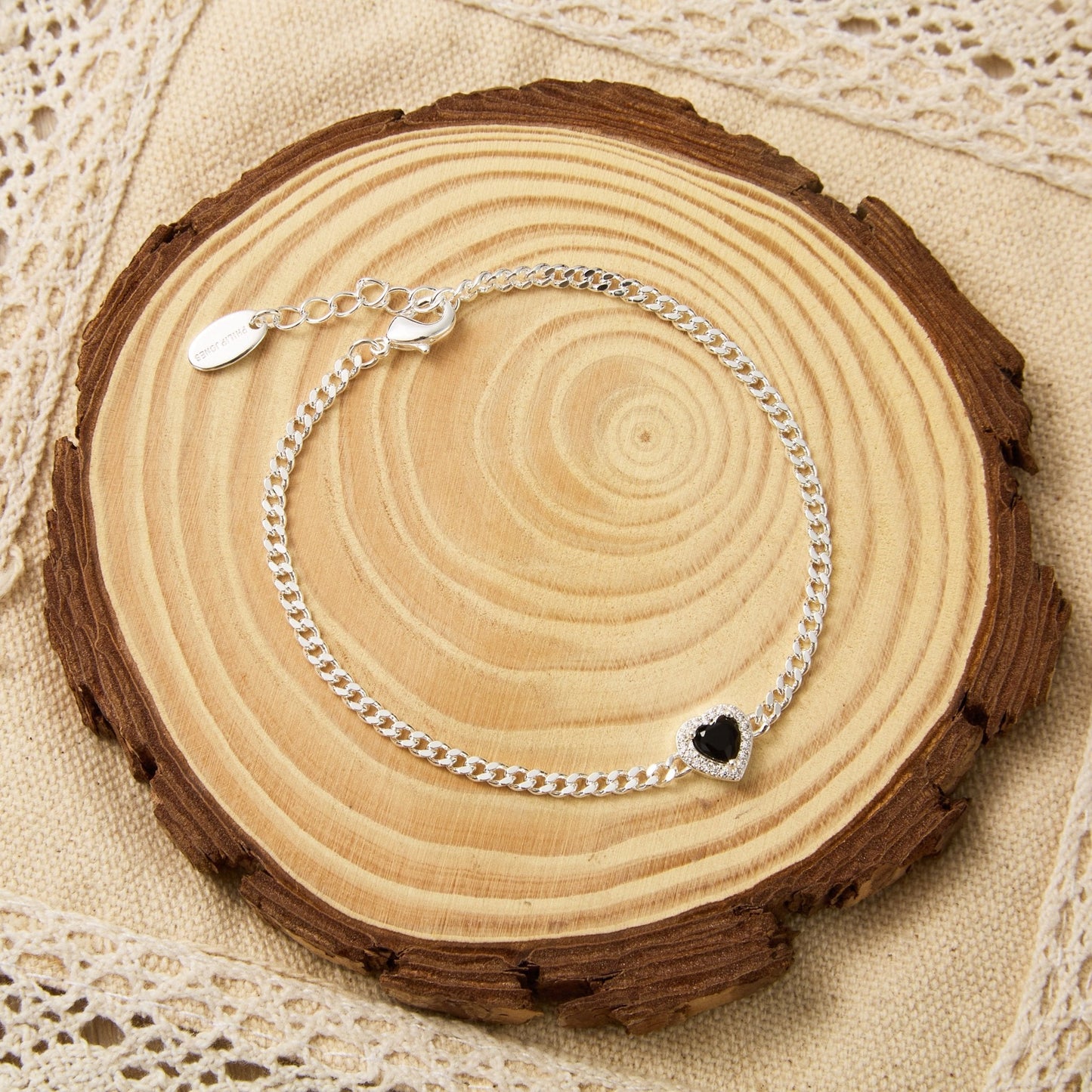 Black Onyx Heart Gemstone Bracelet with Quote Card Created with Zircondia® Crystals