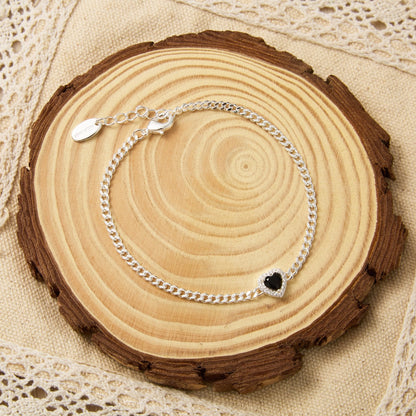 Black Onyx Heart Gemstone Bracelet with Quote Card Created with Zircondia® Crystals