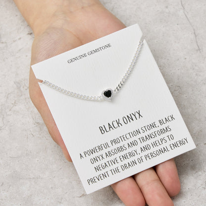 Black Onyx Heart Gemstone Bracelet with Quote Card Created with Zircondia® Crystals