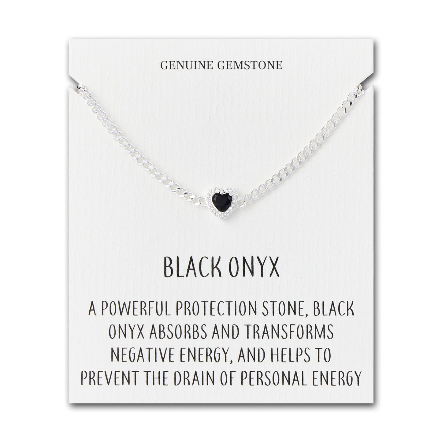 Black Onyx Heart Gemstone Bracelet with Quote Card Created with Zircondia® Crystals