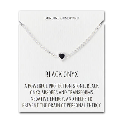 Black Onyx Heart Gemstone Bracelet with Quote Card Created with Zircondia® Crystals
