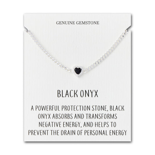 Black Onyx Heart Gemstone Bracelet with Quote Card Created with Zircondia® Crystals