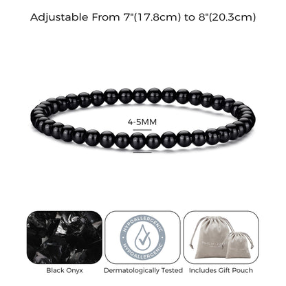 Black Onyx Mini Beaded Gemstone Stretch Bracelet