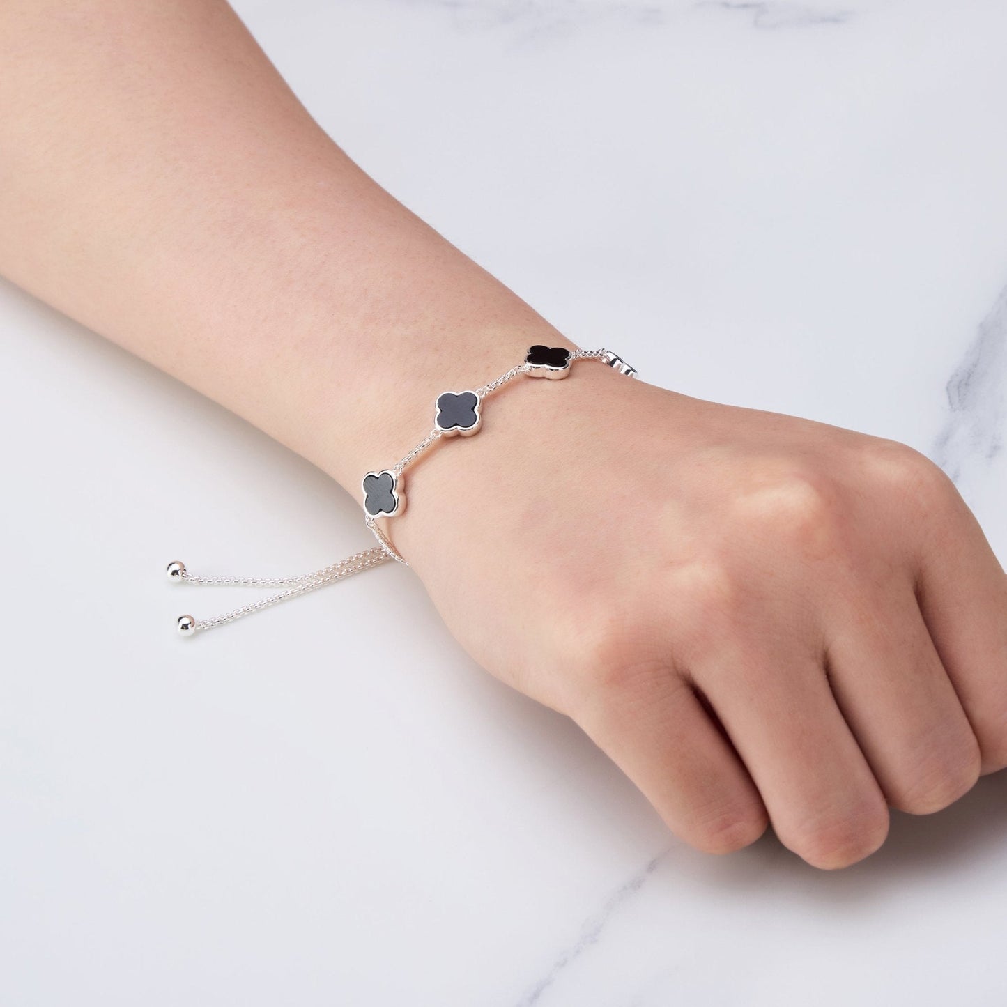 Black Onyx Multi Clover Friendship Slider Bracelet
