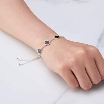 Black Onyx Multi Clover Friendship Slider Bracelet