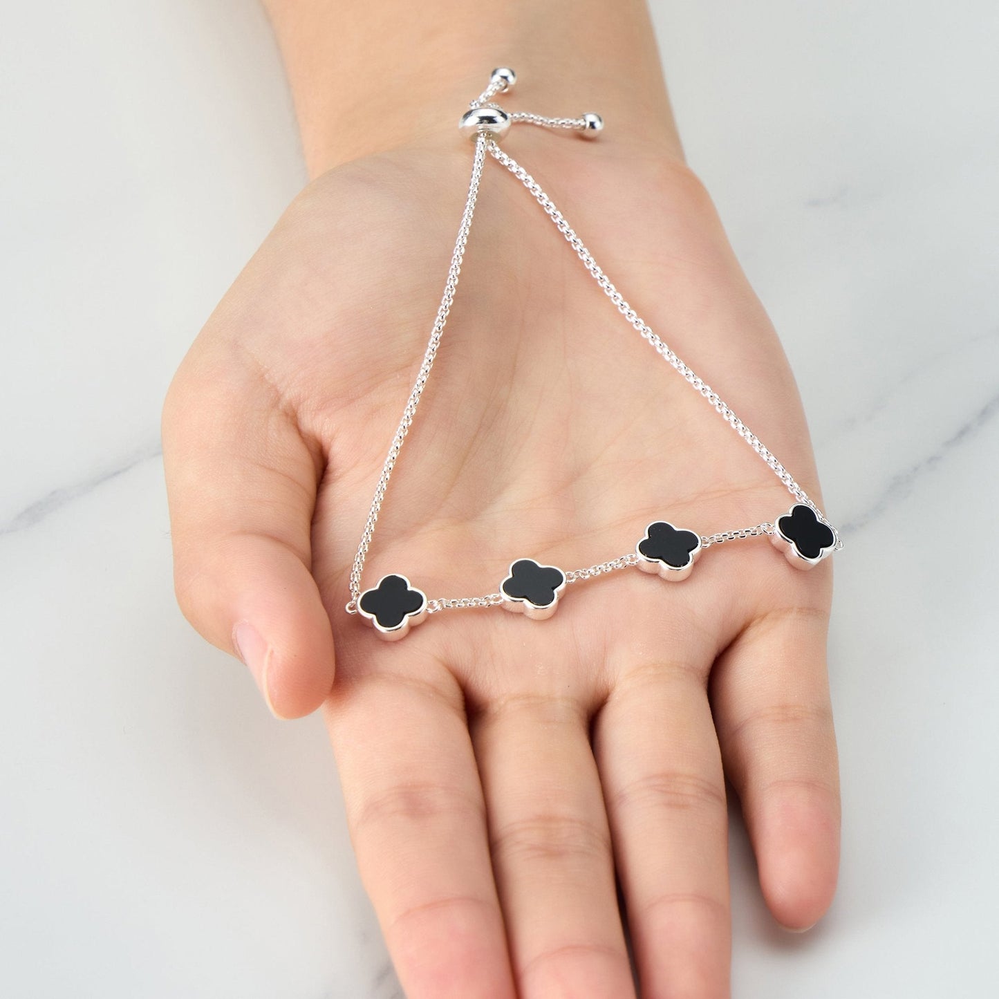 Black Onyx Multi Clover Friendship Bracelet