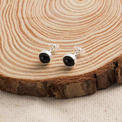 Black Onyx Stud Earrings with Quote Card