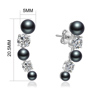 Black Pearl Climber Earrings Created with Zircondia® Crystals