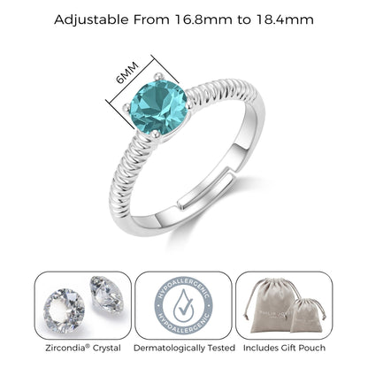 Blue Adjustable Crystal Ring Created with Zircondia® Crystals