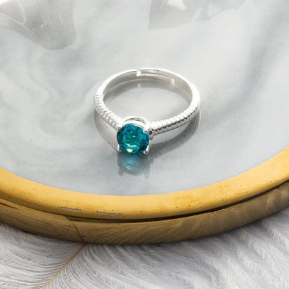 Blue Adjustable Crystal Ring Created with Zircondia® Crystals