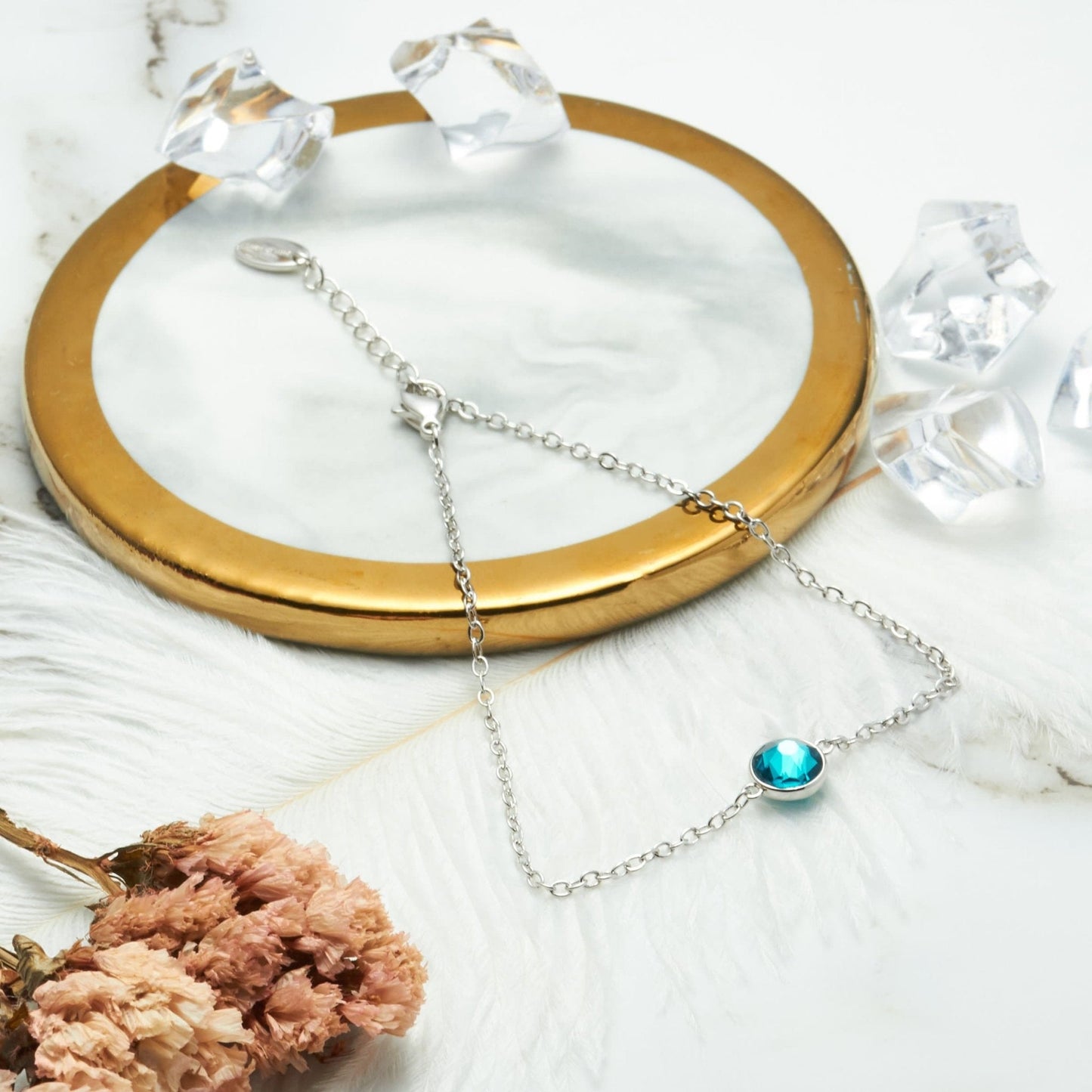 Blue Crystal Anklet Created with Zircondia® Crystals