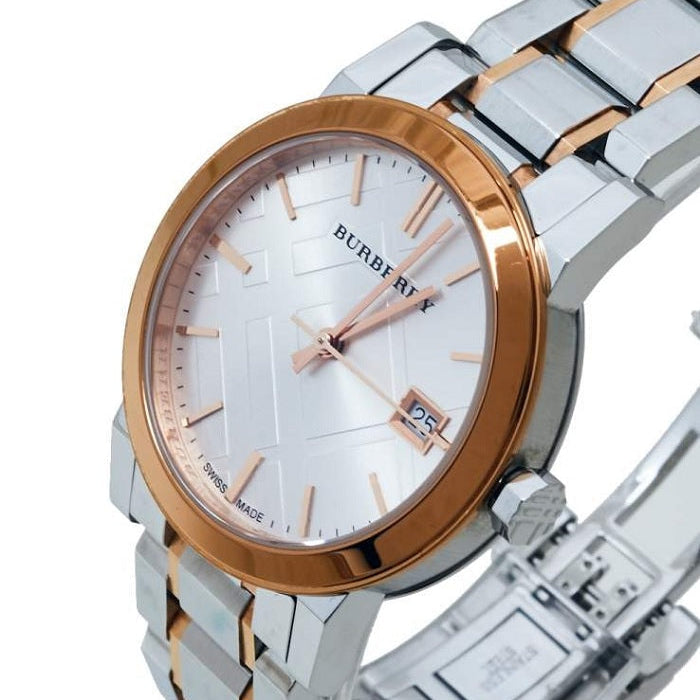Montre femme Burberry BU9105 The City argent et or rose