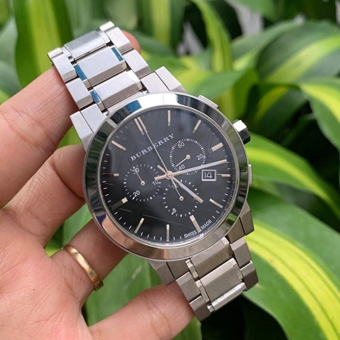 Montre chronographe Burberry BU9351 The City pour homme, argent et noir