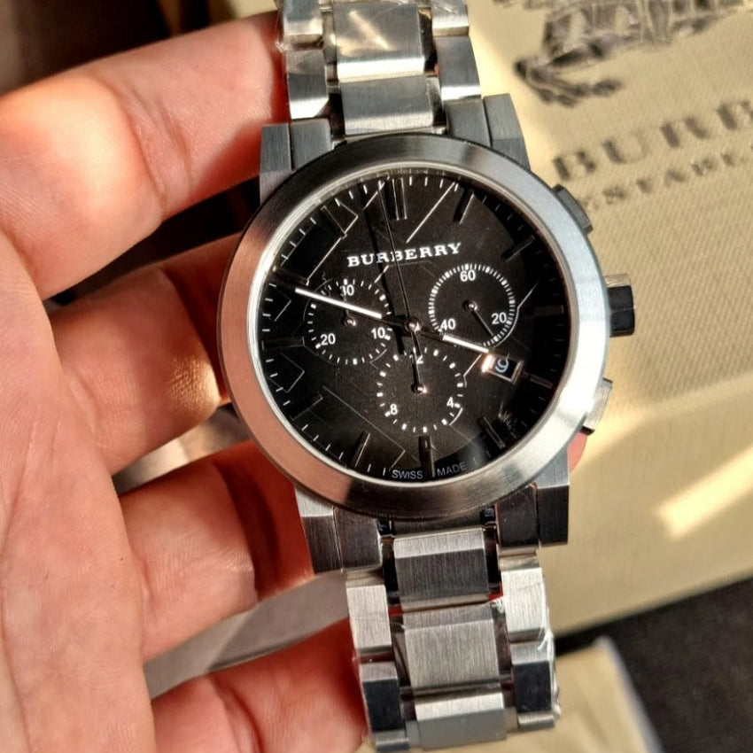 Montre chronographe Burberry BU9351 The City pour homme, argent et noir