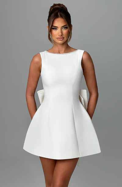 Big-Bowed Pearls Backless Dress