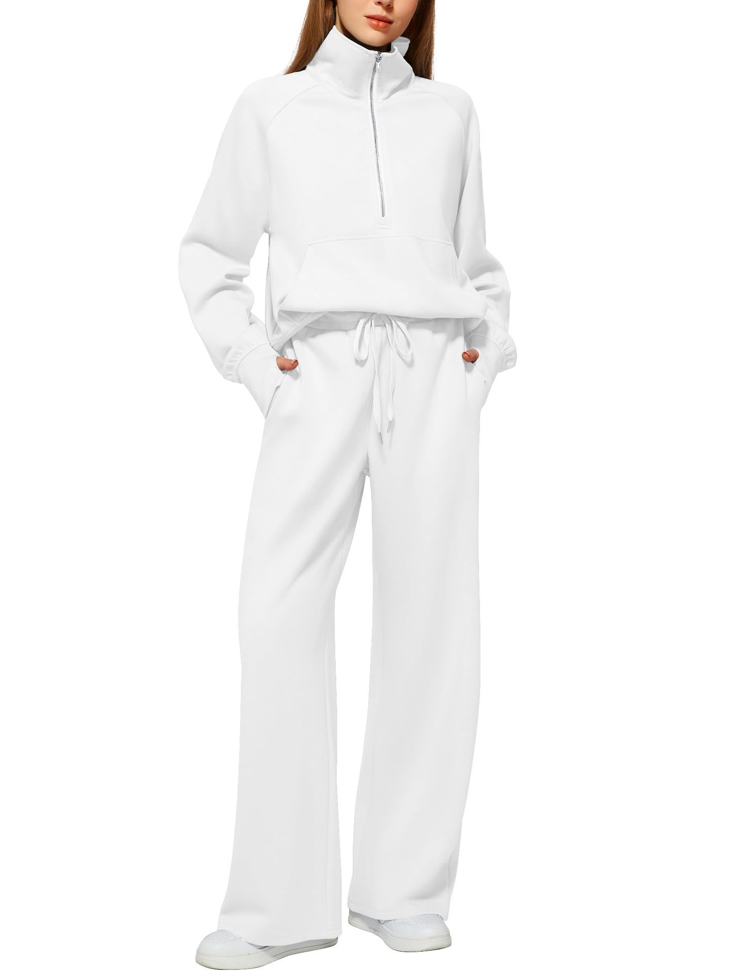 Women's Half-Zip Sweatshirt & Wide Leg Pants Set