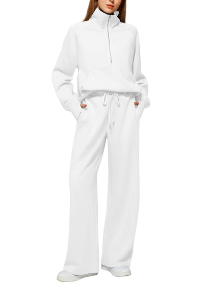 Women's Half-Zip Sweatshirt & Wide Leg Pants Set