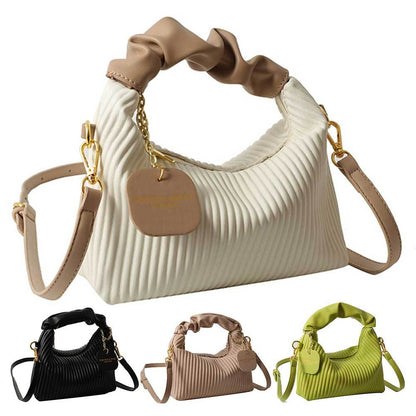 Women Fashion Crossbody Bag PU Leather Pleated Cloud Small Tote Bags Casual Simple Elegant Temperament Messenger Bags