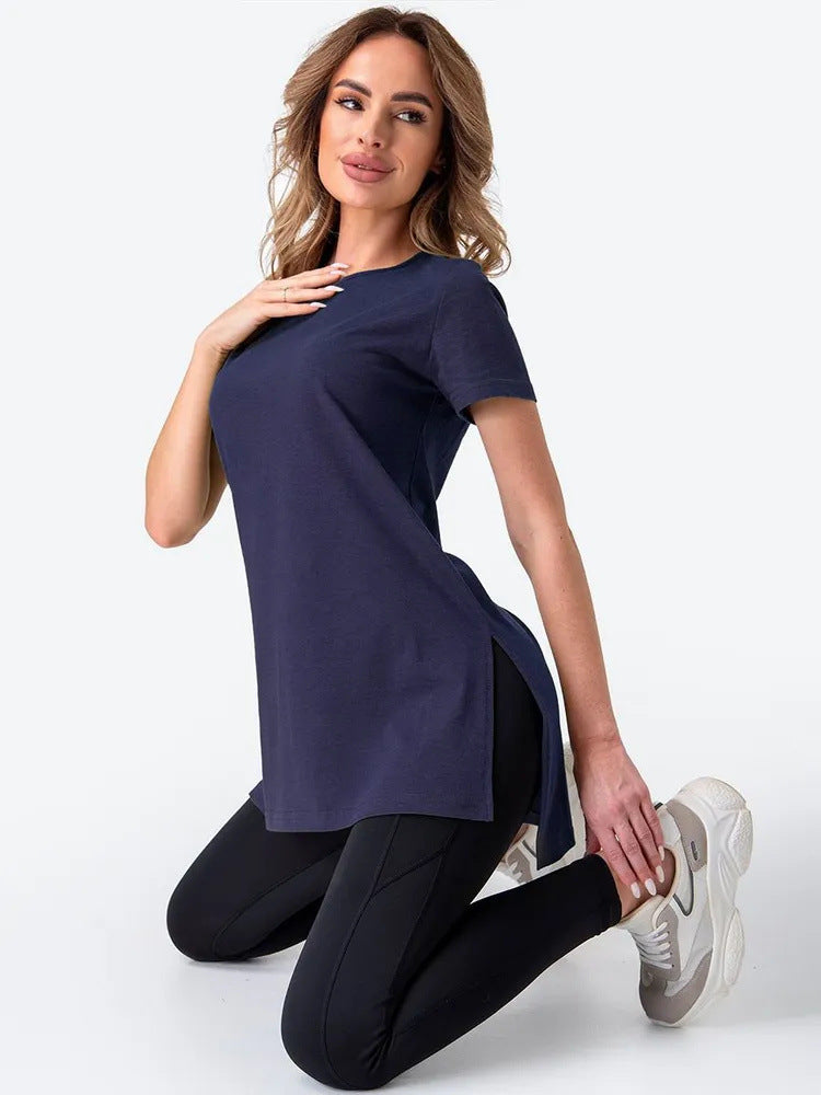 Slit Loose Round Neck Short Sleeve Sweater