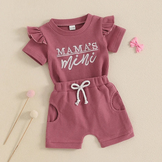 Girls Embroidery Waffle Suit