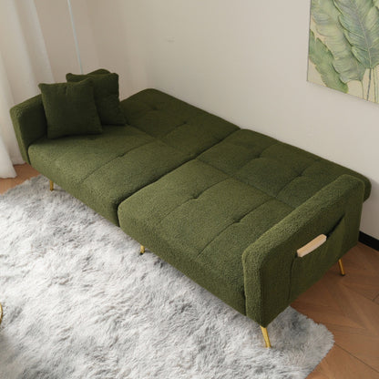 The Sofa Bed Has A Bed Function, Three Adjustable Backrest Angles, Gold Legs, Cushions And Side Storage Pockets.