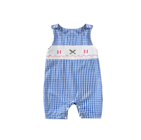 Girls' Embroidered Plaid Jumpsuit