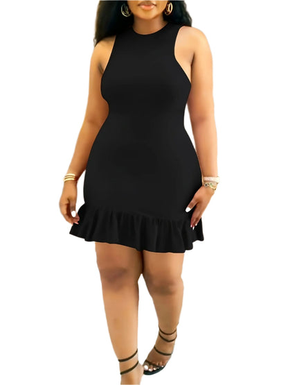 Ruffle Hem Crew Neck Slim Elegant Sleeveless Party Dress