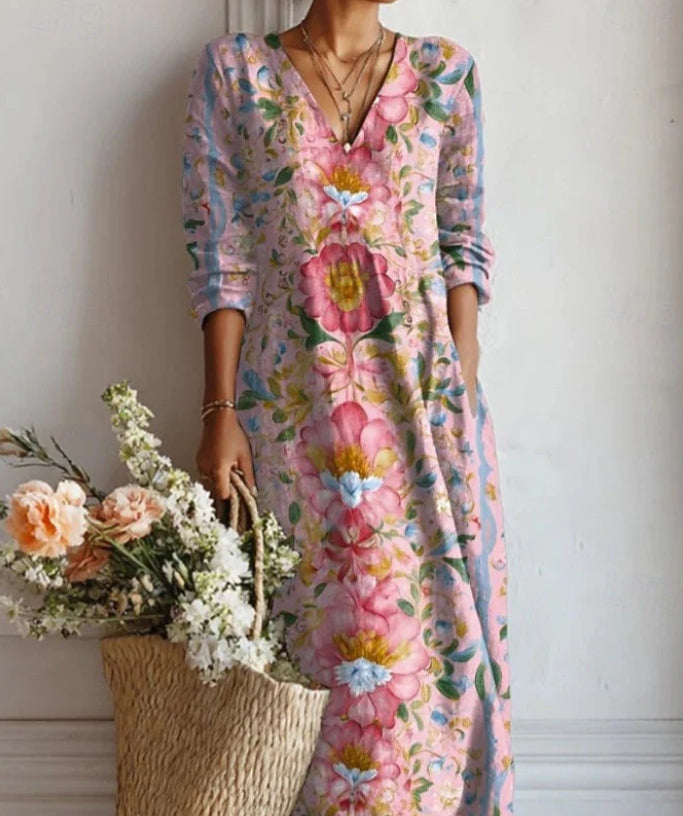 Lady's Linen Long-sleeved Dress