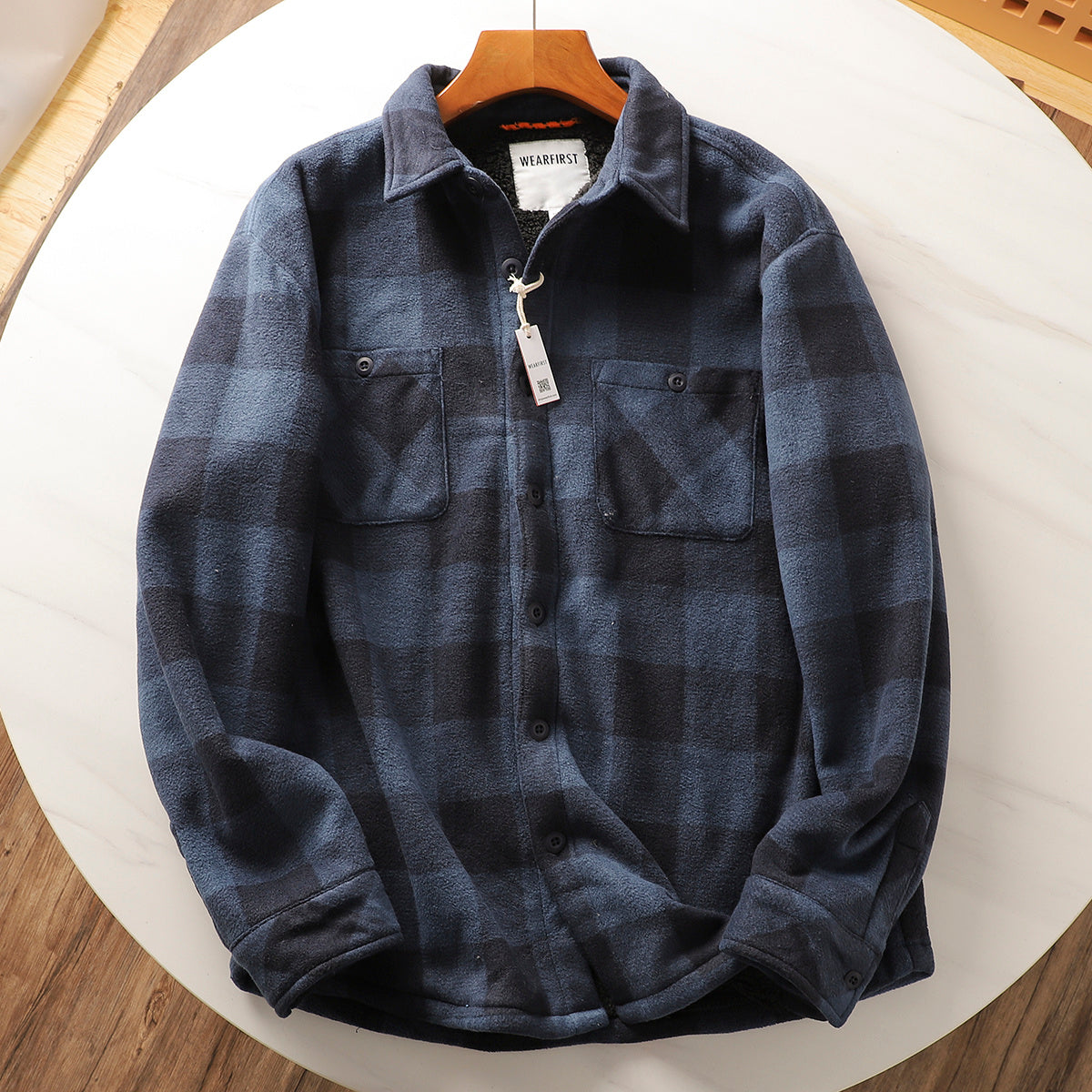 Mens Fleece-lined Warm Composite Lambswool Plaid Shirt