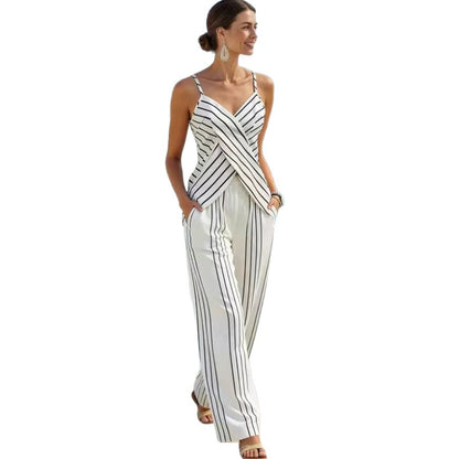 Striped Casual Womens V-Neck Sleeveless Set