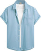 Striped And Solid-color Short-sleeve Shirt-cardigan