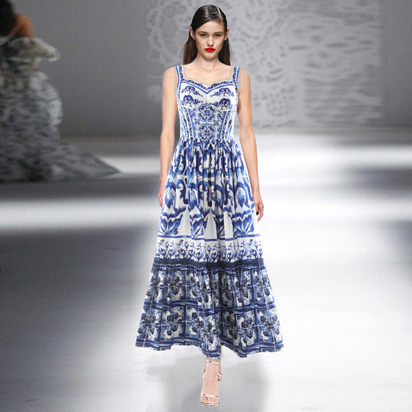 Women’s Porcelain Print Suspender Dress