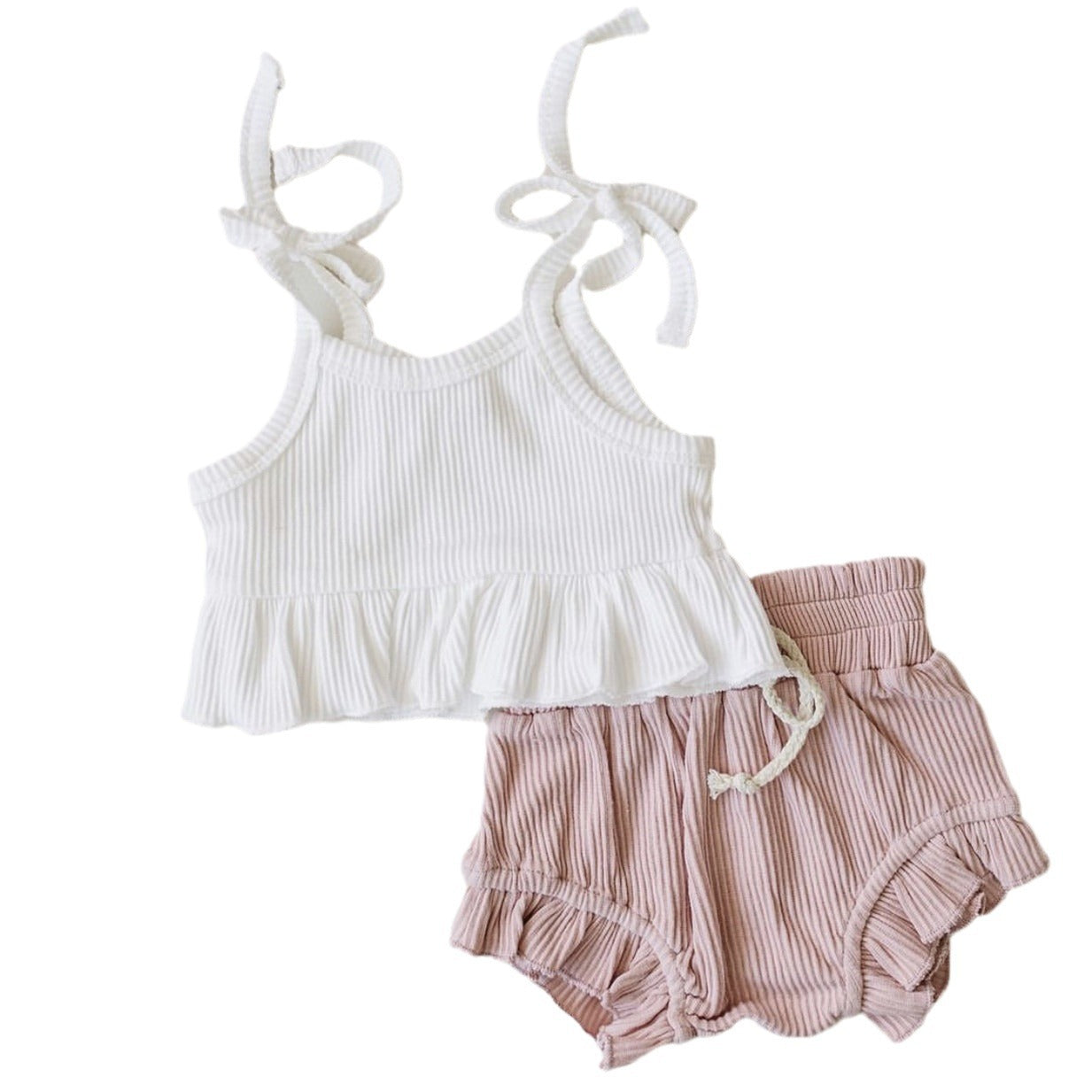 Girls' Baby Knitted Sunken Stripe Stretch Vest Shorts