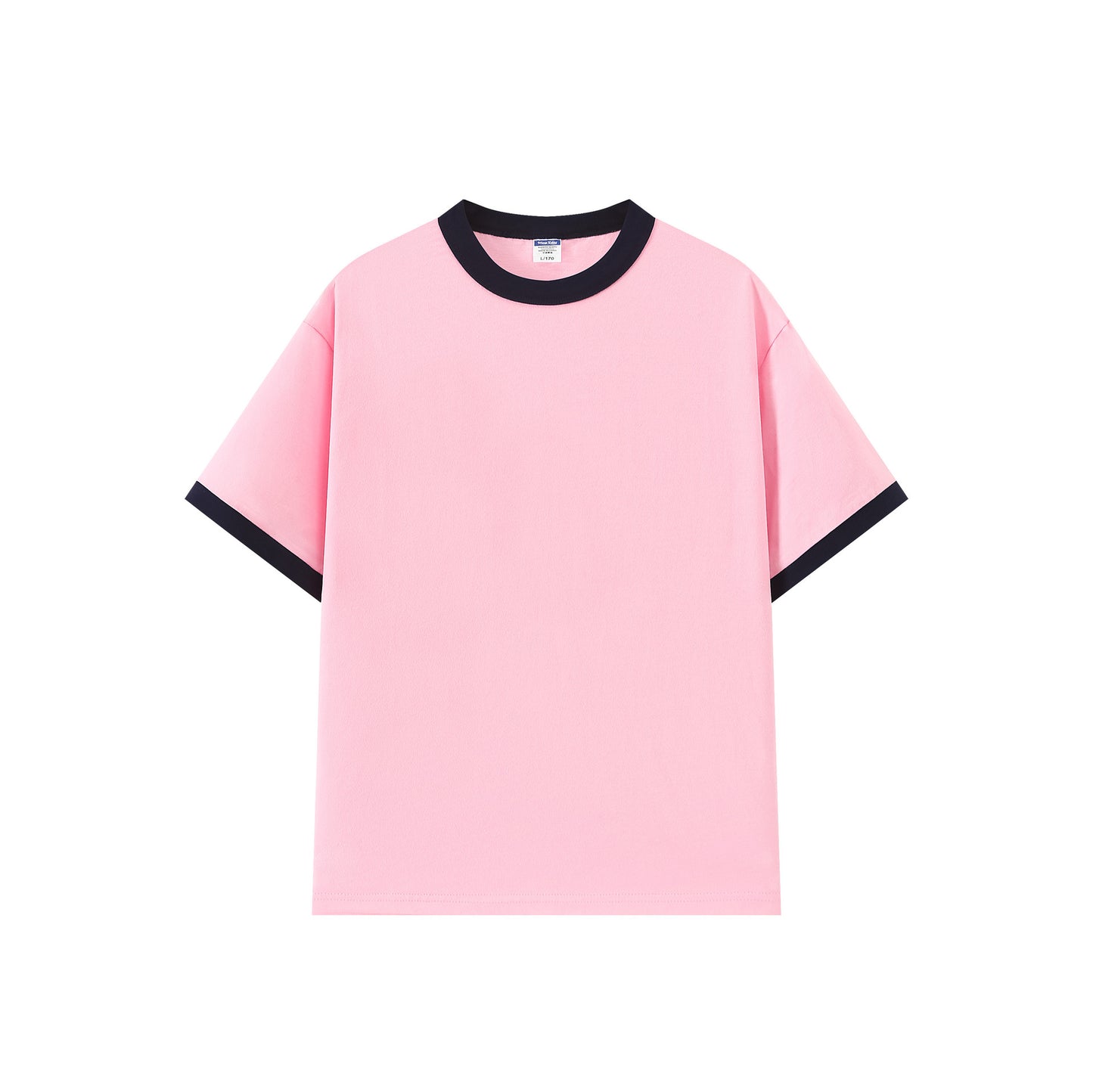 Contrast-color Short-sleeve Crew Neck Spliced Color