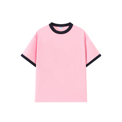 Contrast-color Short-sleeve Crew Neck Spliced Color