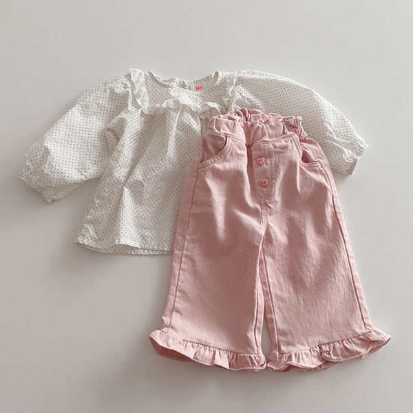 Pantalon décontracté rétro en dentelle à oreilles en bois pour bébés filles Printemps, pantalon large pour enfants, mode enfantine
