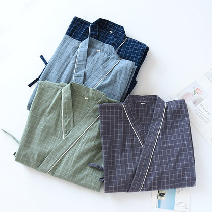 Spring And Summer Japanese Men's Kimono Nightgown Bathrobe Washed Cotton Gauze