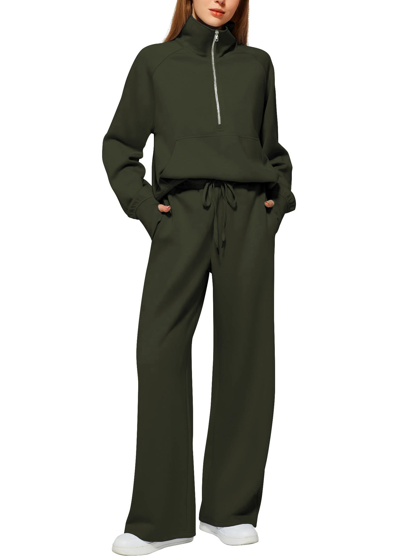 Women's Half-Zip Sweatshirt & Wide Leg Pants Set