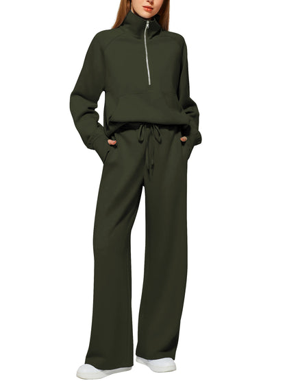 Women's Half-Zip Sweatshirt & Wide Leg Pants Set