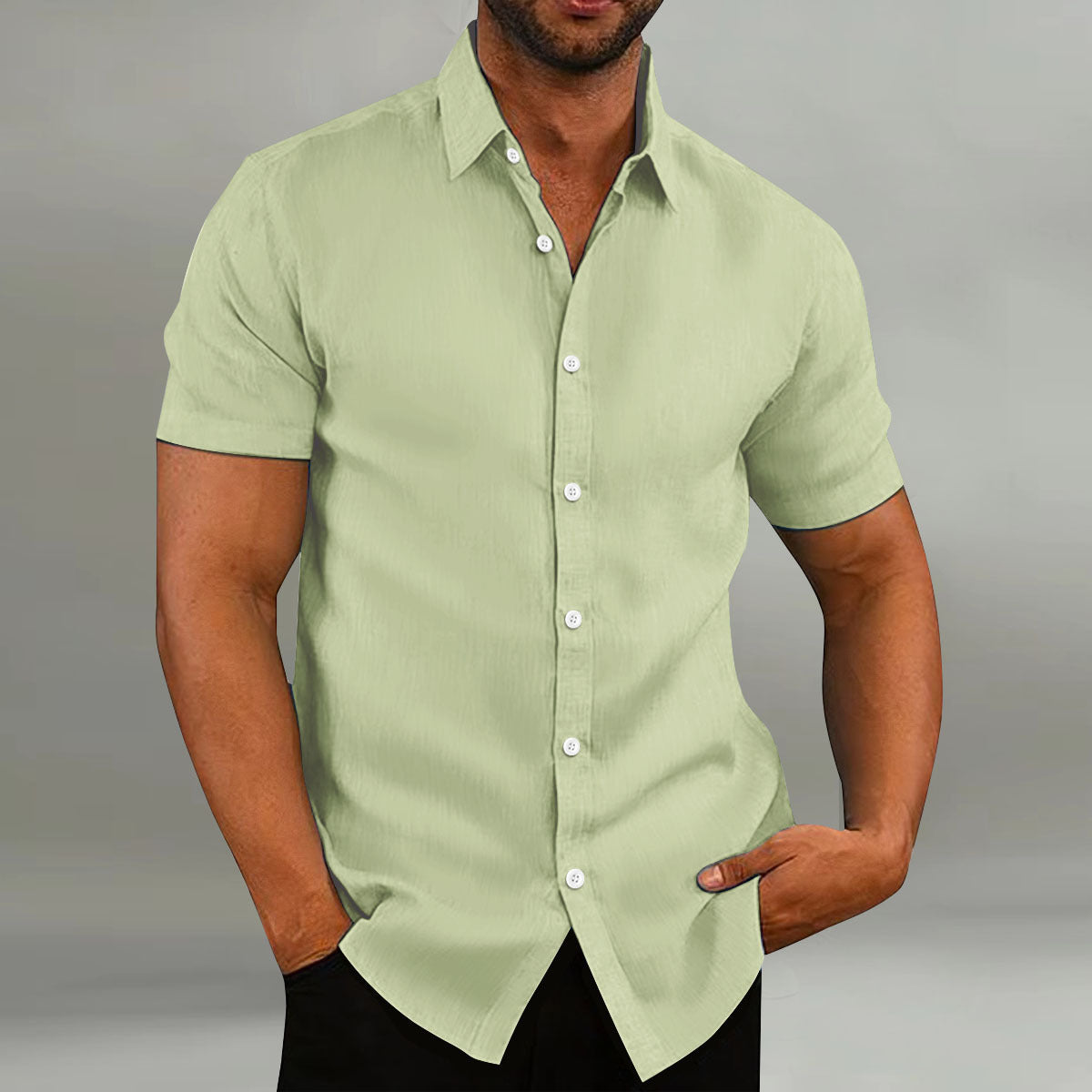 Chemise décontractée en coton et lin à manches courtes pour homme, coupe ample, style vintage