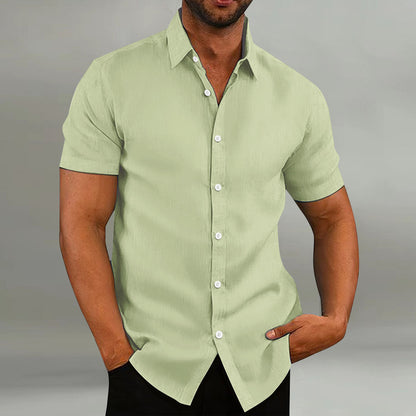 Chemise décontractée en coton et lin à manches courtes pour homme, coupe ample, style vintage