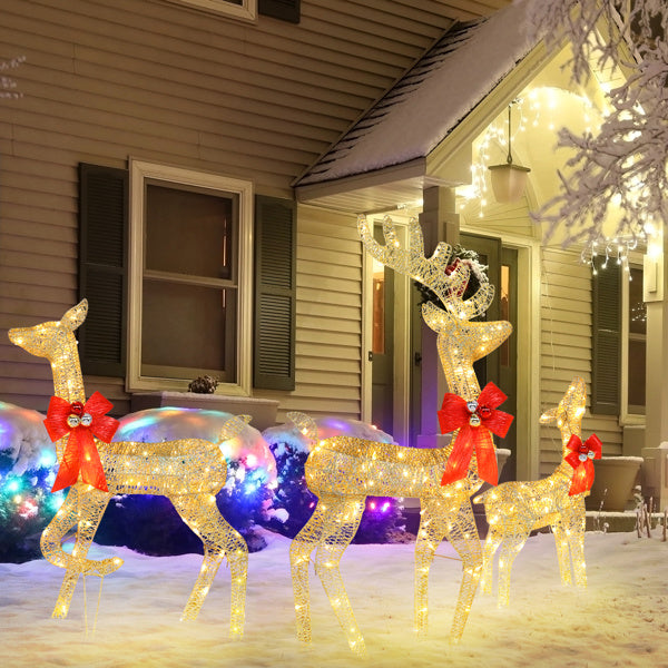 Golden Elk Family Courtyard Elk Decoration 3pcs122x54x38cm
